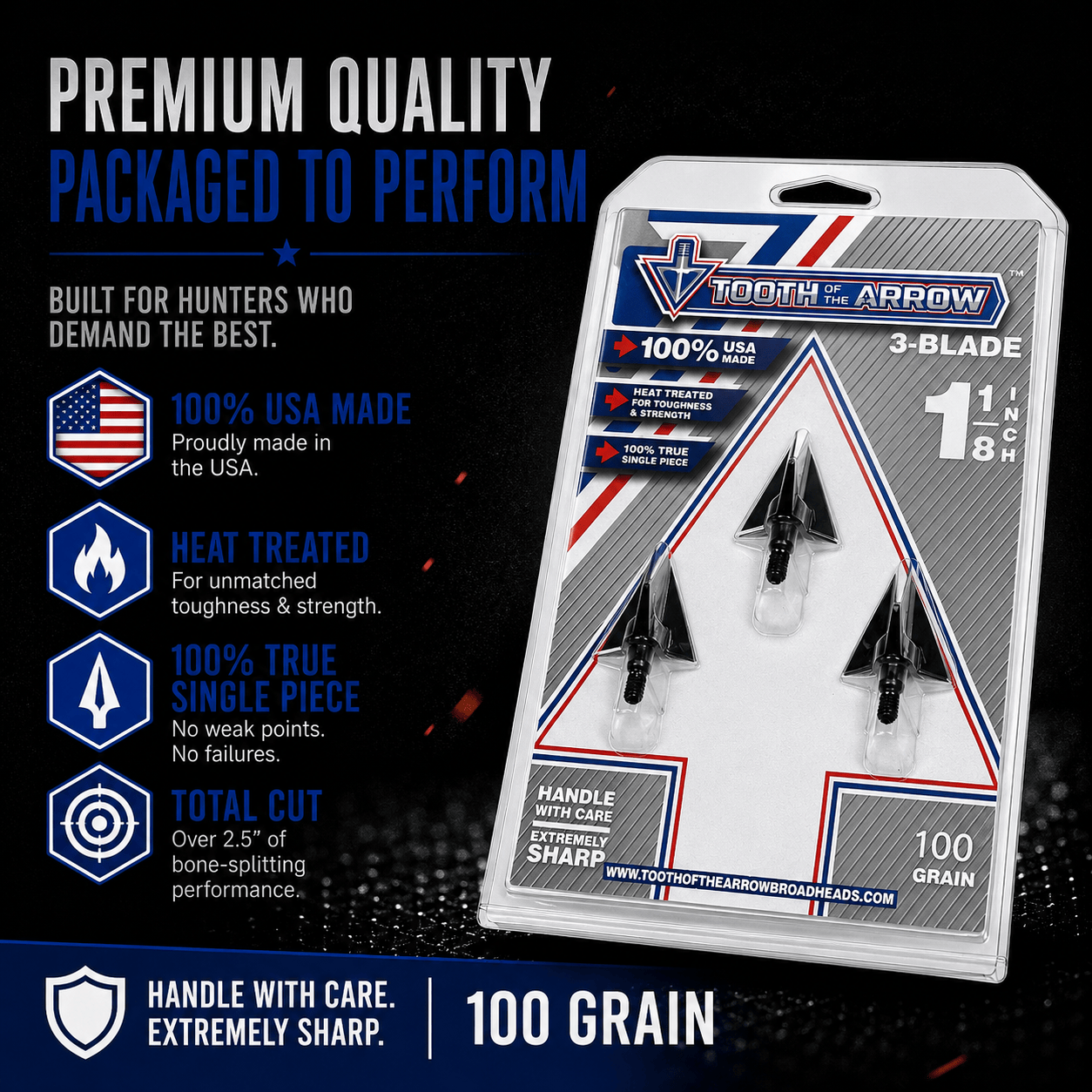Tooth of the Arrow Broadheads Broadheads & Field Points TOTA | 100 grain broadhead | 1-1/8 inch | fixed 3-blade