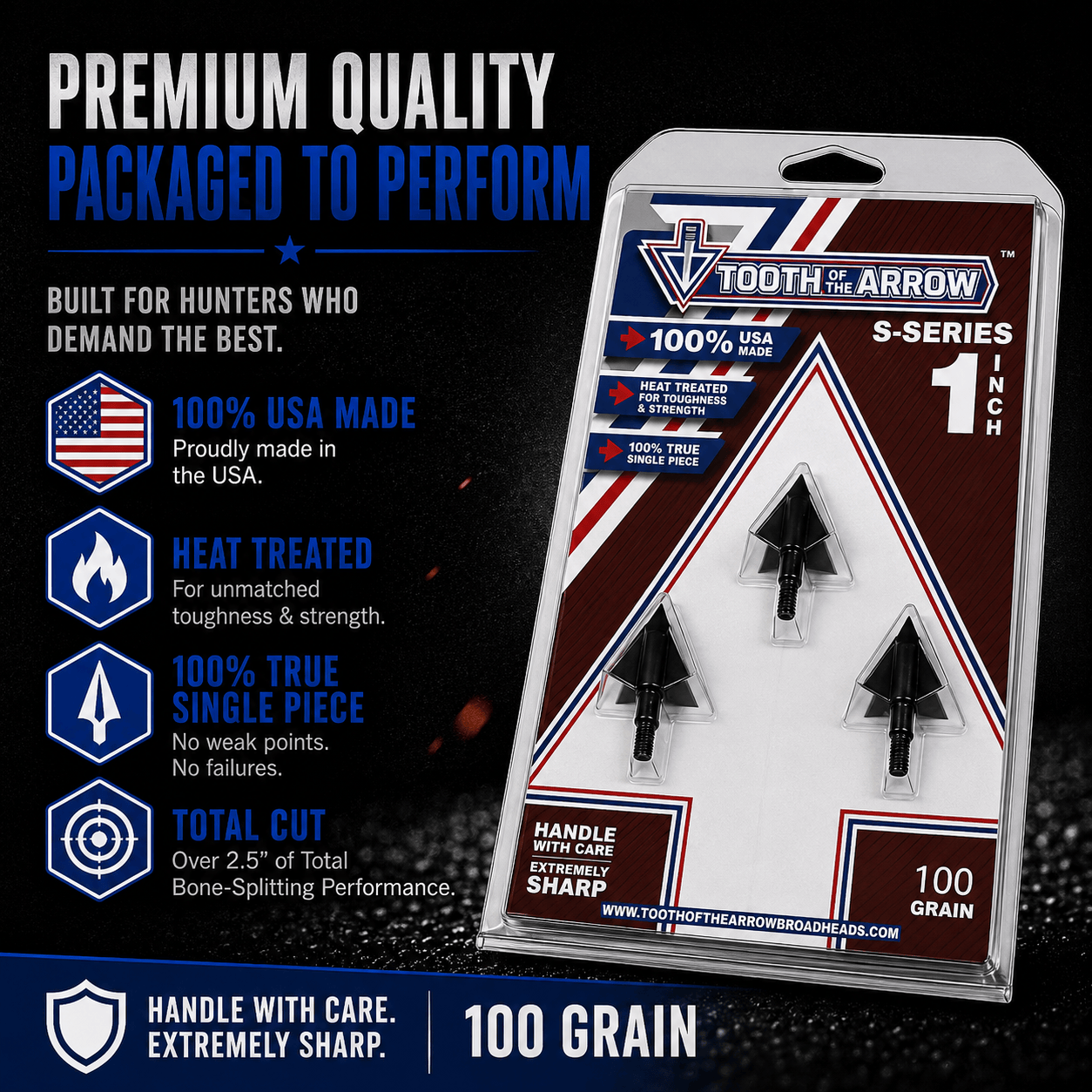 Tooth of the Arrow Broadheads Broadheads & Field Points TOTA | 100 grain broadhead | 1-inch solid | fixed blade