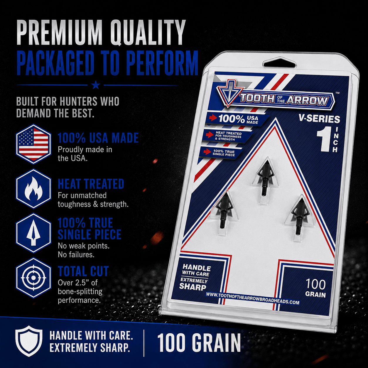 Tooth of the Arrow Broadheads Broadheads & Field Points TOTA | 100 grain broadhead | 1-inch vented | fixed blade