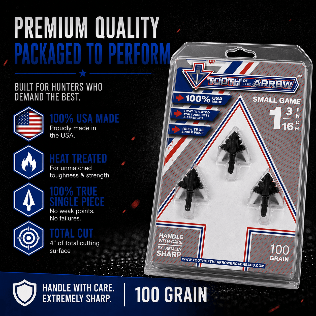 Tooth of the Arrow Broadheads Broadheads & Field Points TOTA | 100 Grain Broadhead |Small Game and Turkey | Fixed Blade