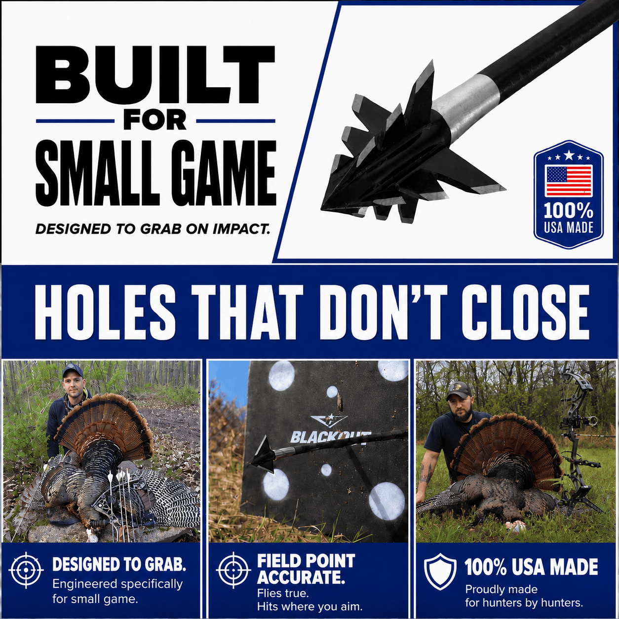 Tooth of the Arrow Broadheads Broadheads & Field Points TOTA | 100 Grain Broadhead |Small Game and Turkey | Fixed Blade