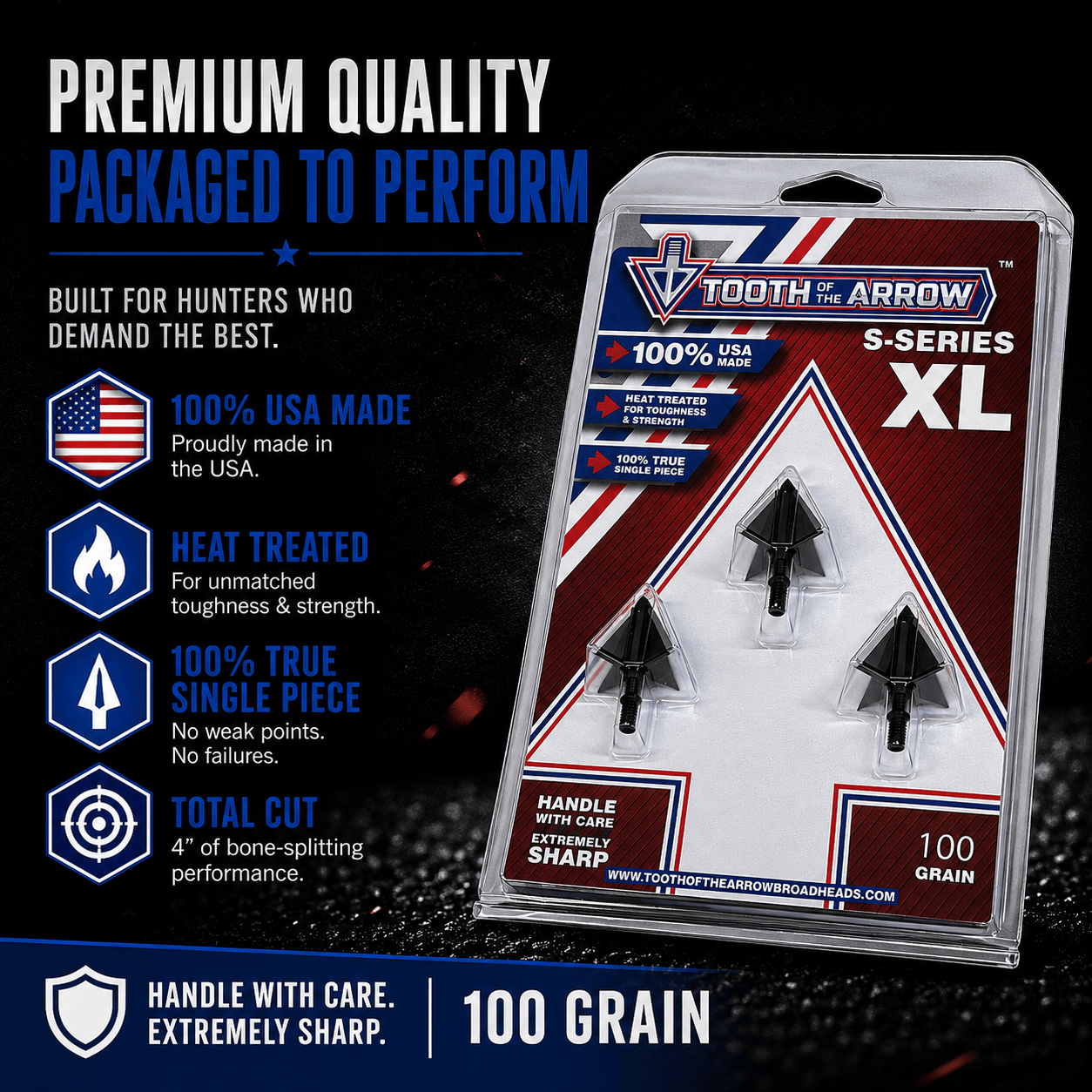 Tooth of the Arrow Broadheads Broadheads & Field Points TOTA | 100 grain XL broadhead | 1-3/16-inch solid | fixed blade