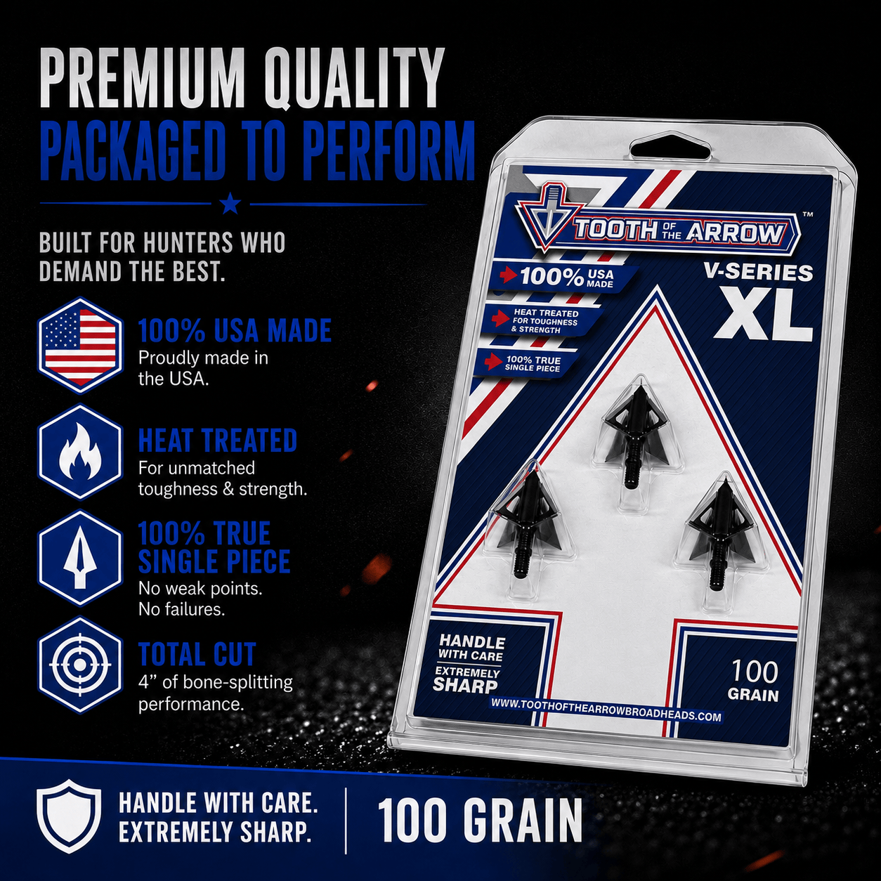 Tooth of the Arrow Broadheads Broadheads & Field Points TOTA | 100 grain XL broadhead | 1-3/16-inch vented | fixed blade