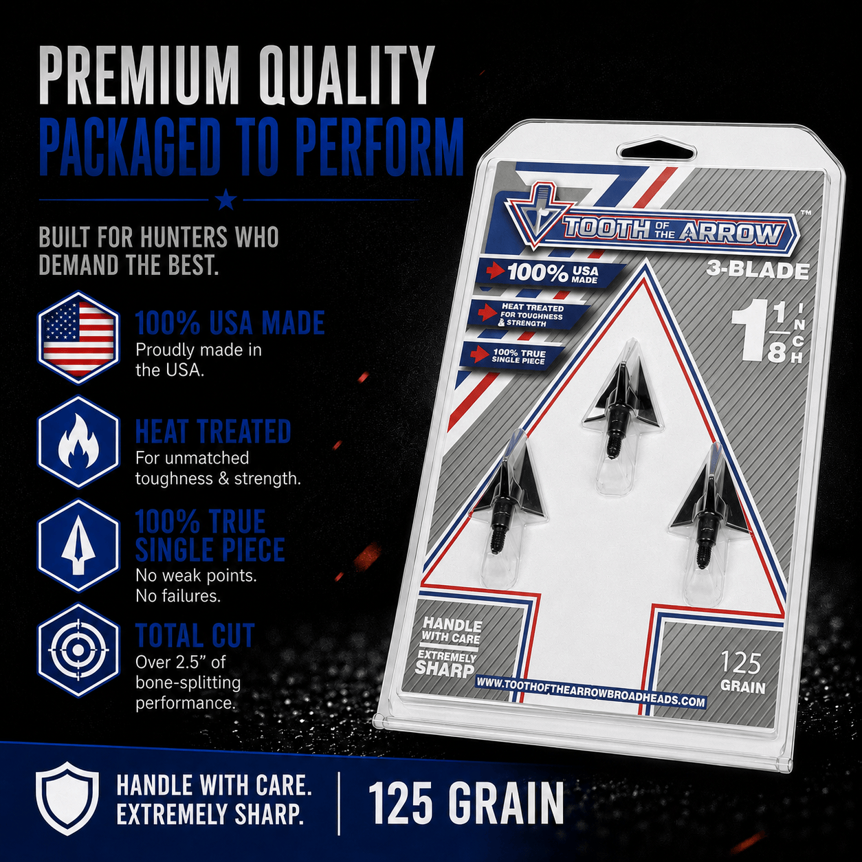 Tooth of the Arrow Broadheads Broadheads & Field Points TOTA | 125 grain broadhead | 1-1/8 inch | fixed 3-blade