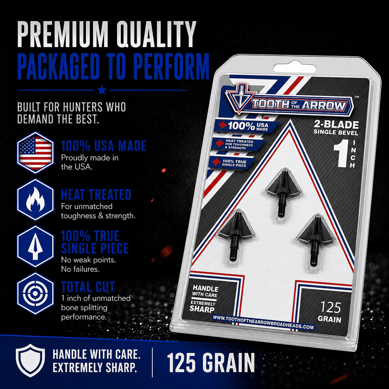 Tooth of the Arrow Broadheads Broadheads & Field Points TOTA | 125 grain broadhead | 1-inch single bevel | fixed blade