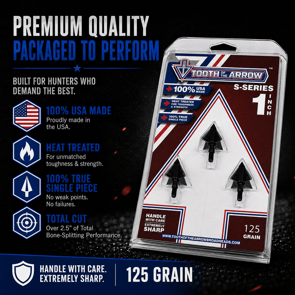 Tooth of the Arrow Broadheads Broadheads & Field Points TOTA | 125 grain broadhead | 1-inch solid | fixed blade