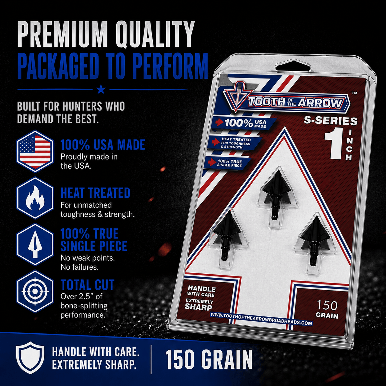 Tooth of the Arrow Broadheads Broadheads & Field Points TOTA | 150 grain broadhead | 1-inch solid | fixed blade