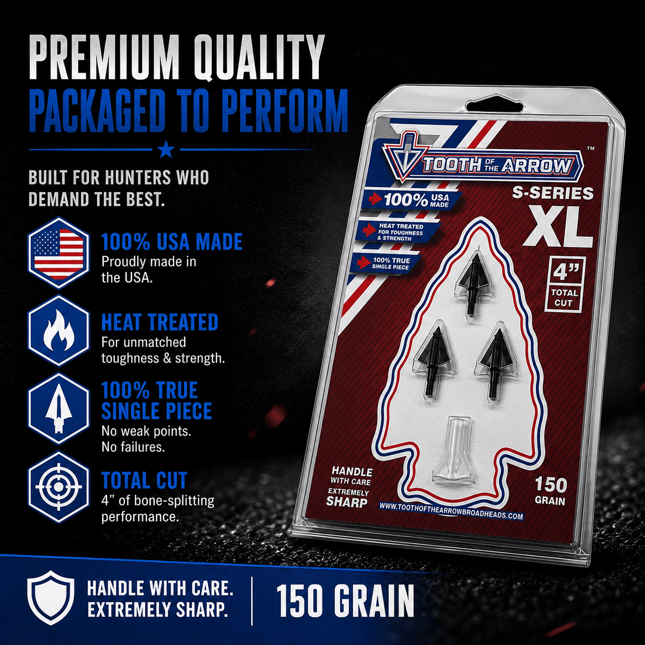 Tooth of the Arrow Broadheads Broadheads & Field Points TOTA | 150 grain XL broadhead | 1-3/16-inch solid | fixed blade