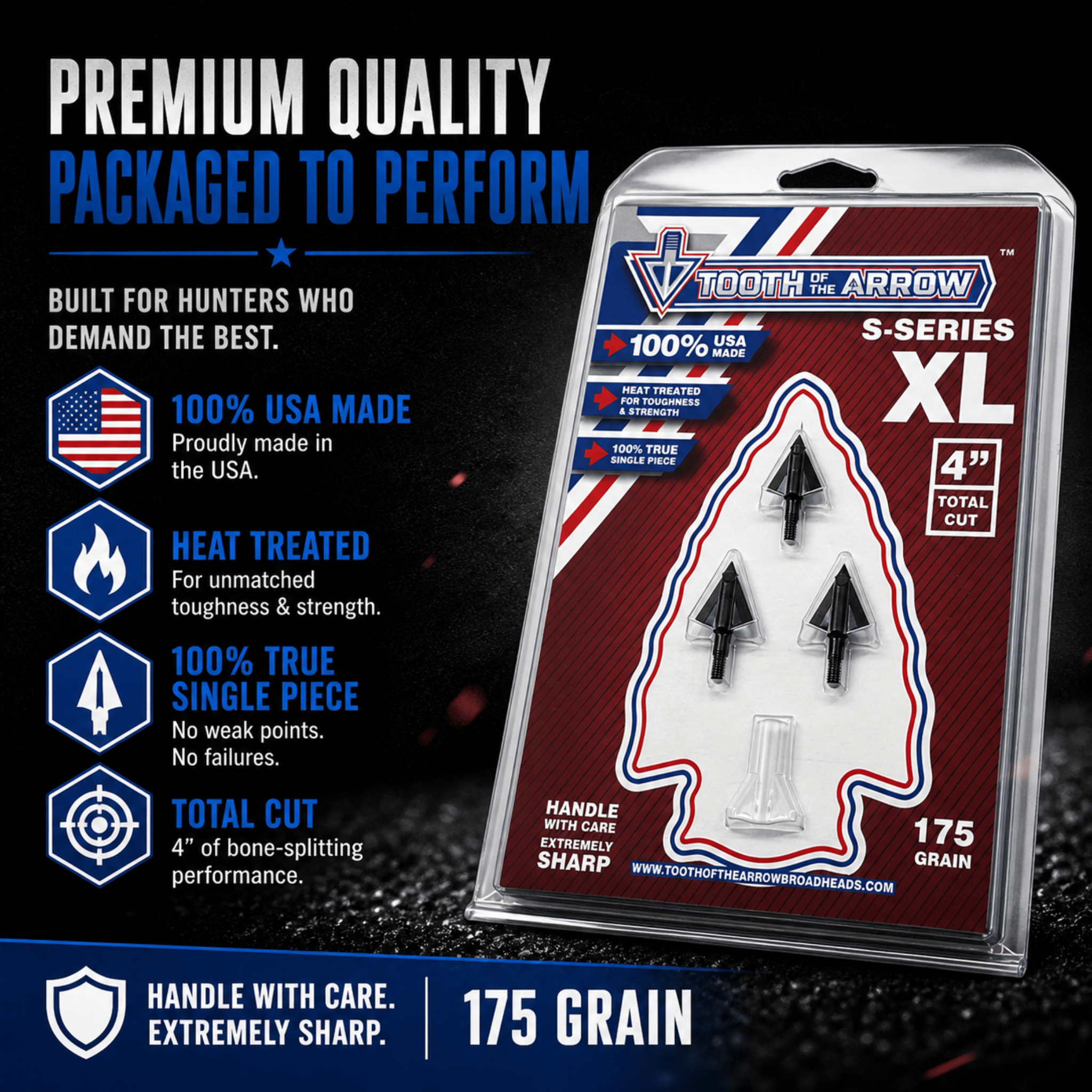 Tooth of the Arrow Broadheads Broadheads & Field Points TOTA | 175 grain XL broadhead | 1-3/16-inch solid | fixed blade