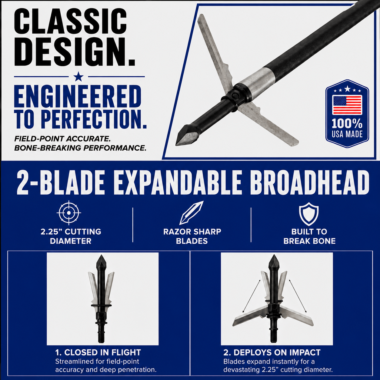 Tooth of the Arrow Broadheads Broadheads & Field Points TOTA | 2-Blade Expandable Broadhead | 2.25” Cut | 100 Grain