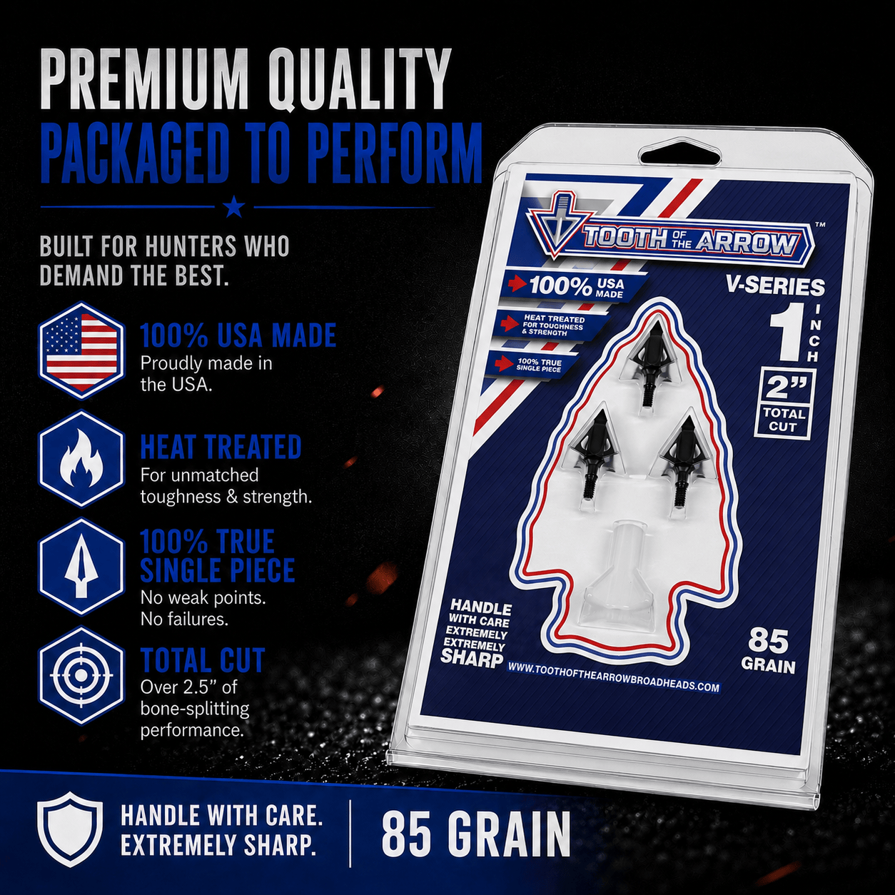 Tooth of the Arrow Broadheads Broadheads & Field Points TOTA | 85 grain broadhead |1-inch vented | fixed blade